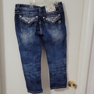 Miss Me Dark Blue Ankle Jeans with Floral Embroidery